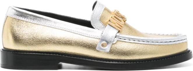 Moschino Metallic leren loafers Goud