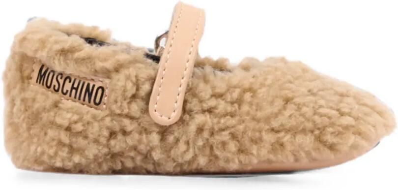 Moschino Kids Ballerina's met klittenband en imitatielamswol Beige