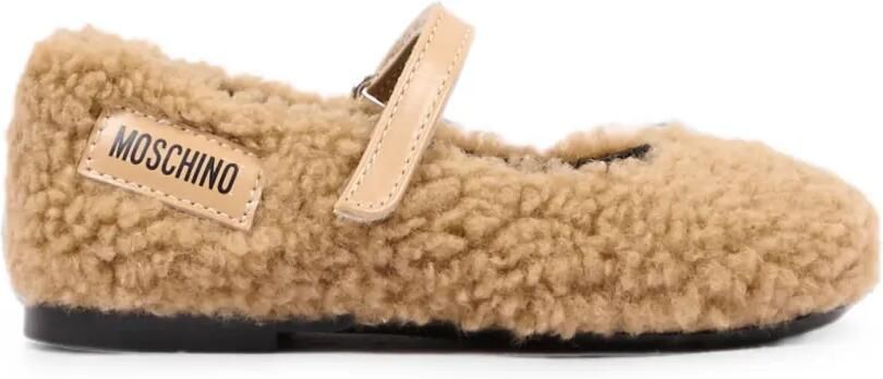 Moschino Kids Ballerina's van imitatielamswol met logo-patch Beige