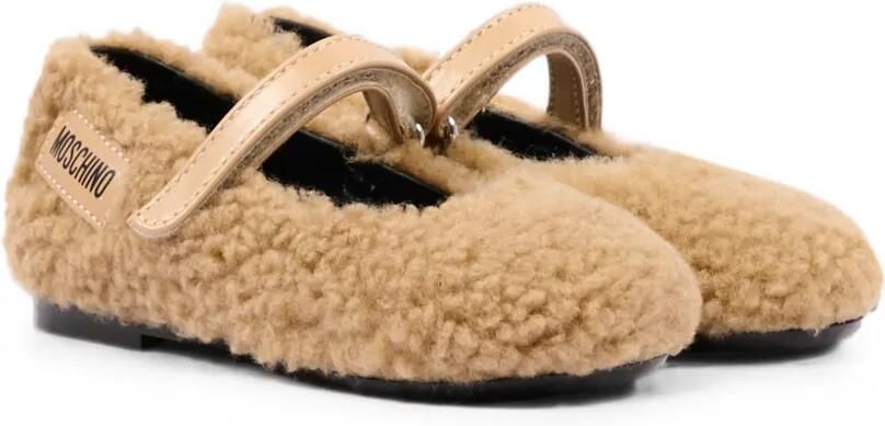 Moschino Kids Ballerina's van imitatielamswol met logo-patch Beige - Foto 2