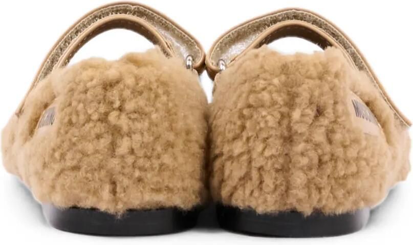 Moschino Kids Ballerina's van imitatielamswol met logo-patch Beige - Foto 3