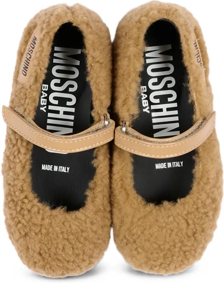 Moschino Kids Ballerina's van imitatielamswol met logo-patch Beige - Foto 4
