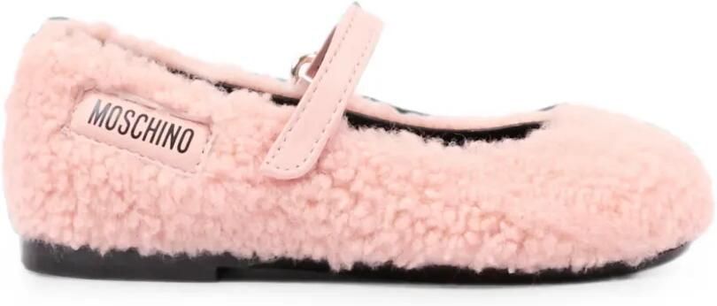 Moschino Kids Ballerina's van imitatielamswol met logo-patch Roze