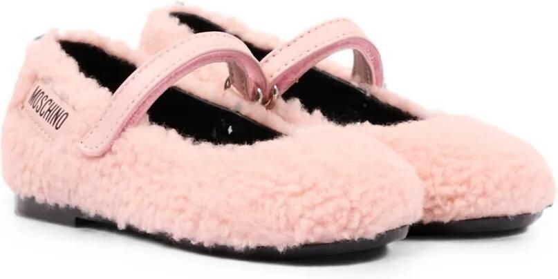 Moschino Kids Ballerina's van imitatielamswol met logo-patch Roze - Foto 4