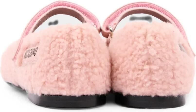 Moschino Kids Ballerina's van imitatielamswol met logo-patch Roze - Foto 3