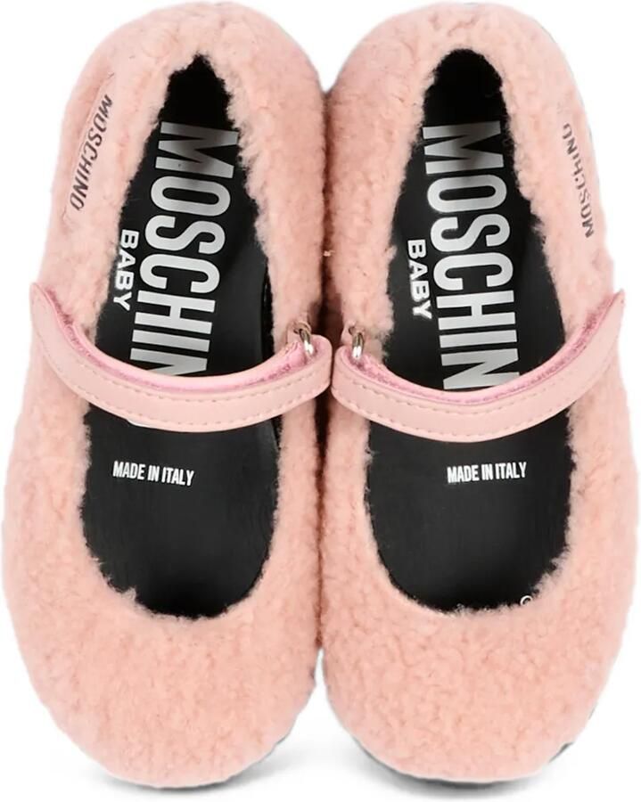 Moschino Kids Ballerina's van imitatielamswol met logo-patch Roze - Foto 2