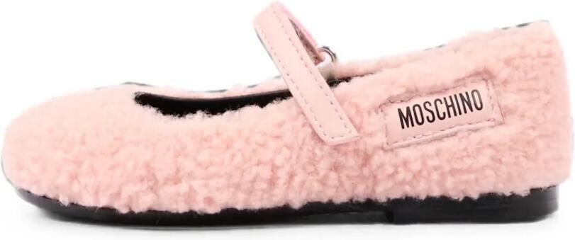 Moschino Kids Ballerina's van imitatielamswol met logo-patch Roze - Foto 5