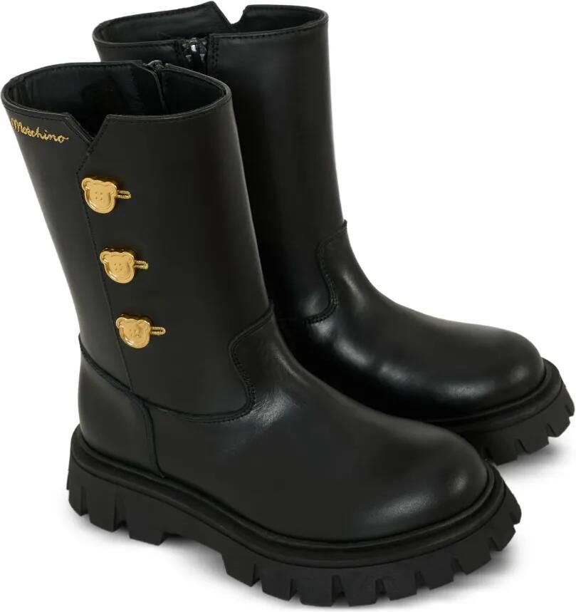Moschino Kids Laarzen met beerknoop en chunky zool Zwart