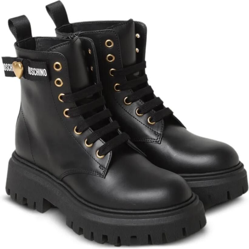 Moschino Kids Laarzen met hart-plakkaat en logoband Zwart