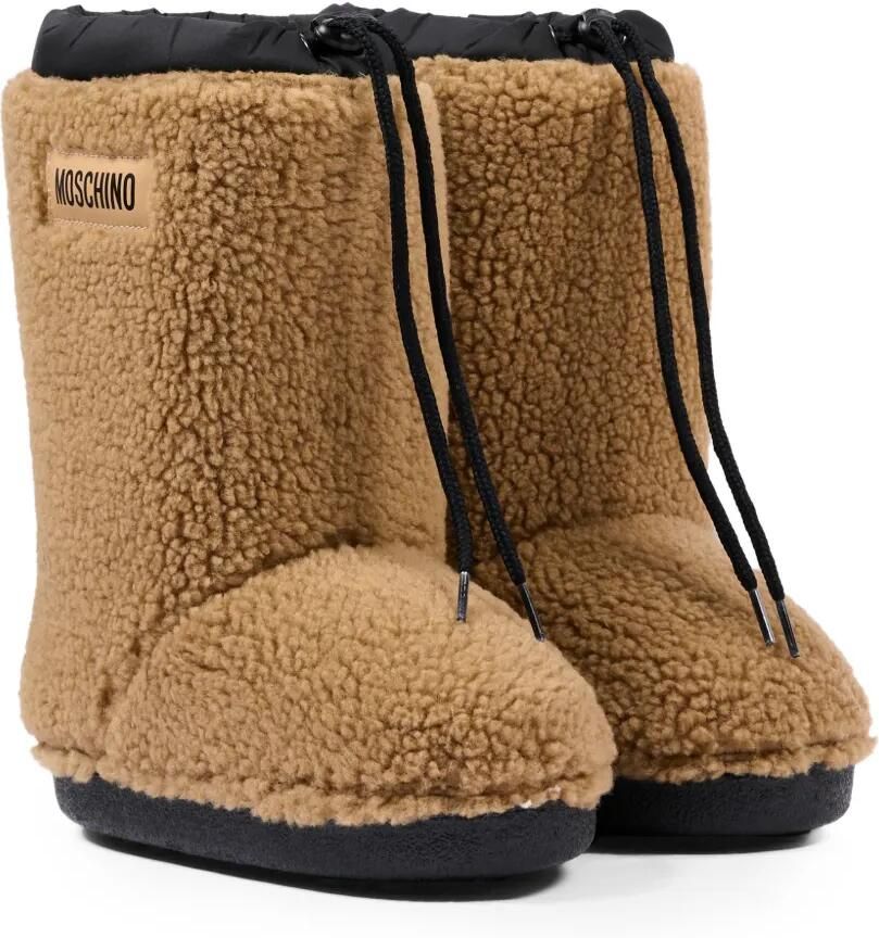 Moschino Kids Laarzen van imitatielamswol met logo-patch Beige