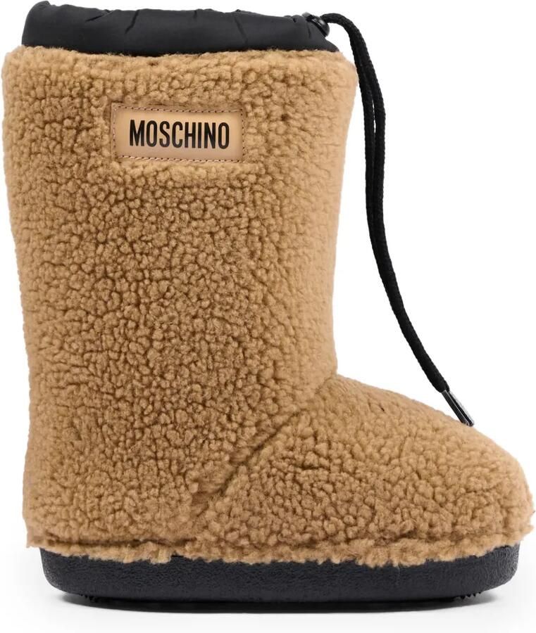 Moschino Kids Laarzen van imitatielamswol met logo-patch Beige - Foto 3