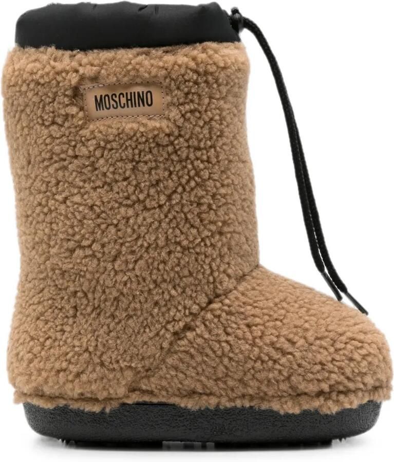 Moschino Kids Laarzen van imitatielamswol met logo-patch Bruin