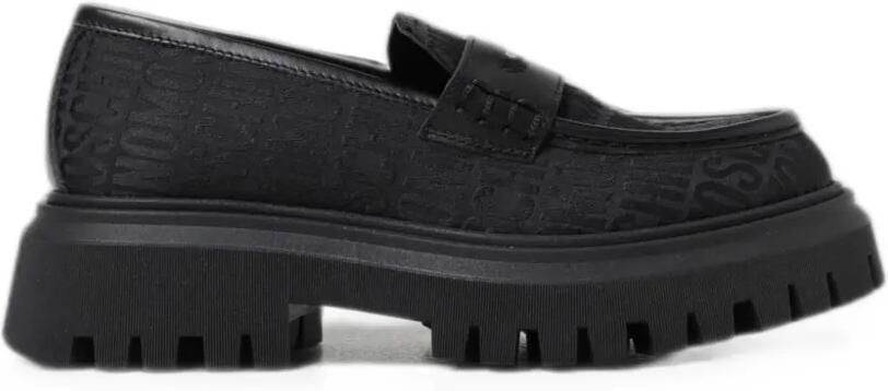 Moschino Kids Leren loafers met jacquard-logo Zwart