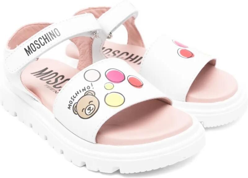 Moschino Kids Sandalen met logoprint Wit