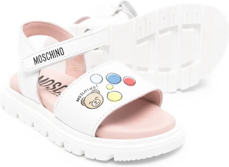 Moschino Kids Sandalen met logoprint Wit