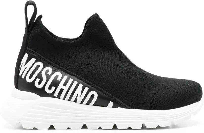 Moschino Kids Slip-on sneakers met logoprint Zwart