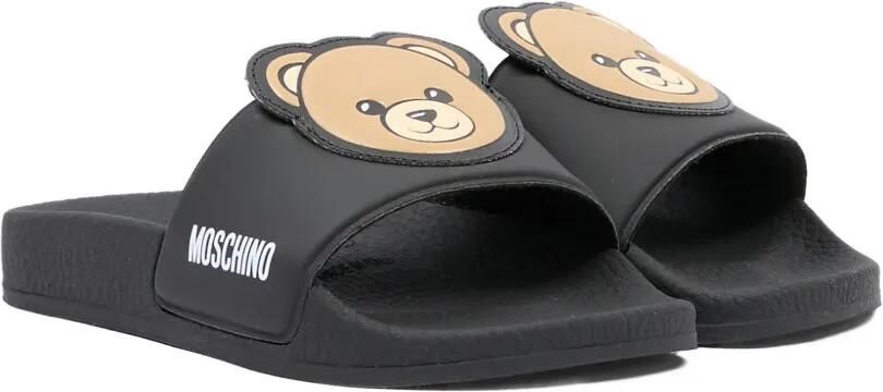 Moschino Kids Slippers met applicatie Zwart