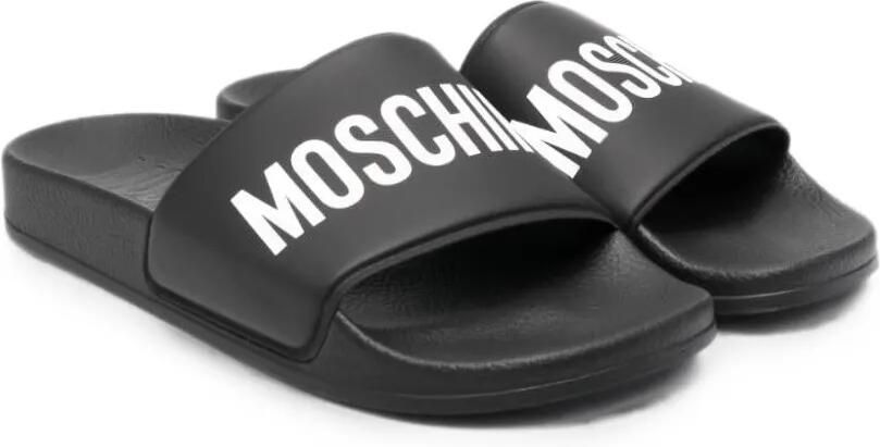 Moschino Kids Slippers met logoprint Zwart