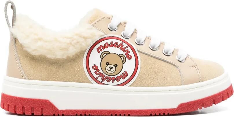 Moschino Kids Teddy Bear sneakers met lammy afwerking en patch Beige