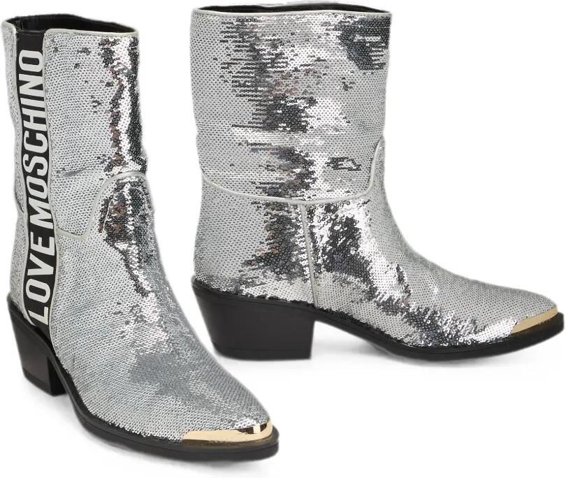 Moschino Laarzen verfraaid met pailletten en logo-print Zilver