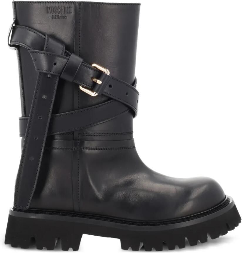 Moschino Leren laarzen met gespband Zwart