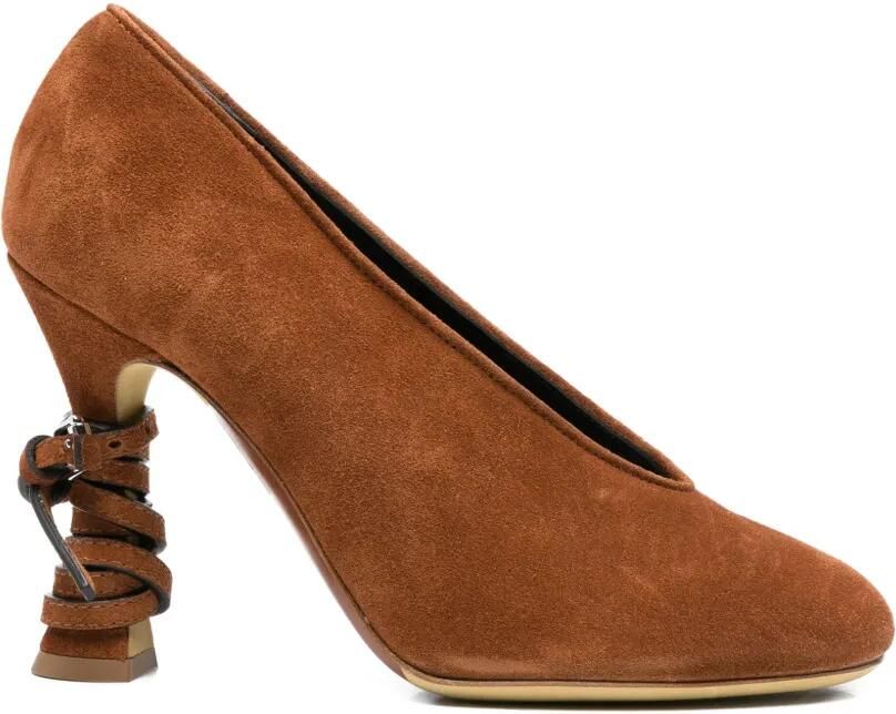 Moschino Leren pumps met kant Bruin