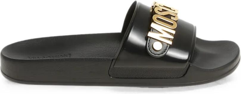 Moschino logo-lettering leather slides Zwart