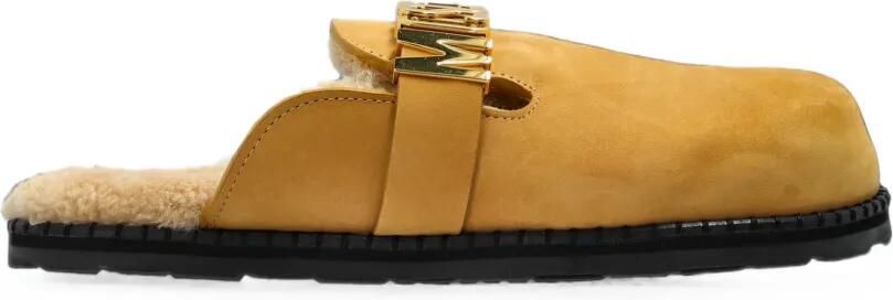 Moschino Muiltjes met logo-plakkaat en lammy voering Geel