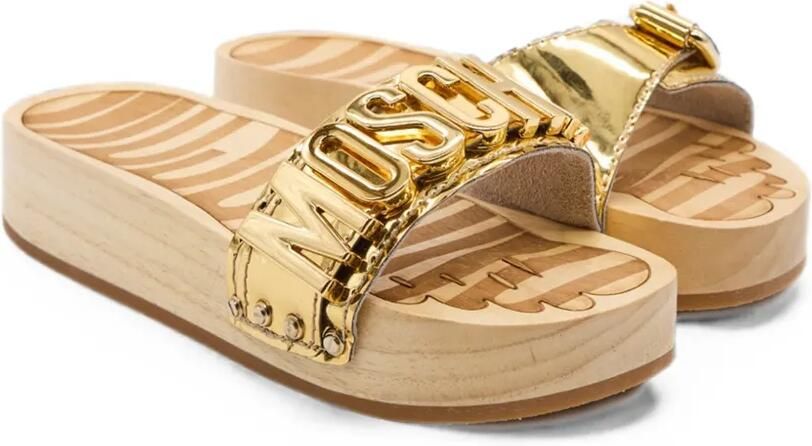Moschino Platte sandalen met gespdetail en logoplakkaat Goud