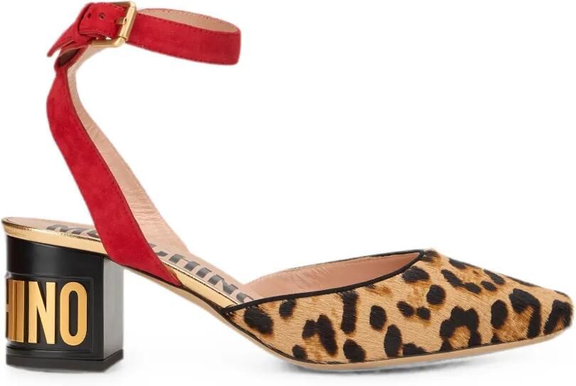 Moschino Pumps met luipaardprint en logoplakkaat Bruin