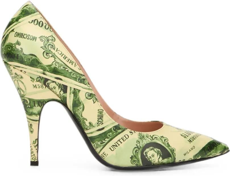 Moschino Pumps met puntige neus en dollarprint Groen