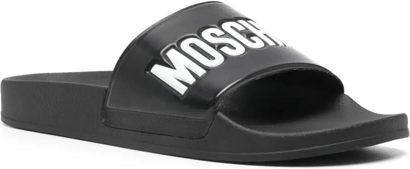 Moschino Slippers met logo-reliëf Zwart