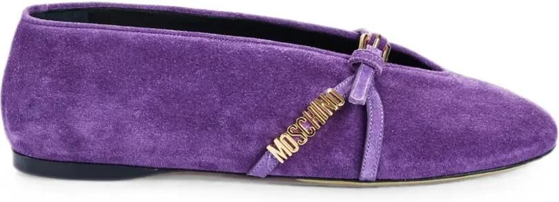 Moschino Suède ballerina's met logogesp Paars