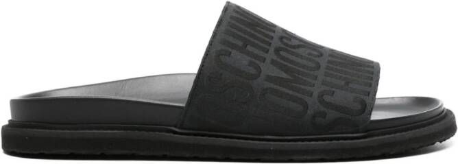 Moschino Satijnen slippers met monogram jacquard Zwart