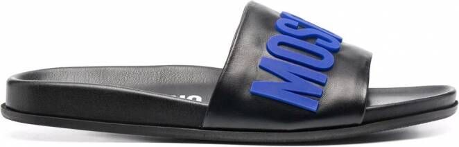 Moschino Slippers met logo-applicatie Zwart