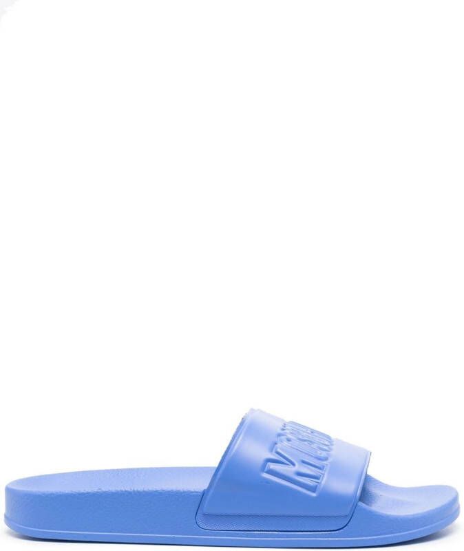 Moschino Slippers met logo-reliëf Blauw
