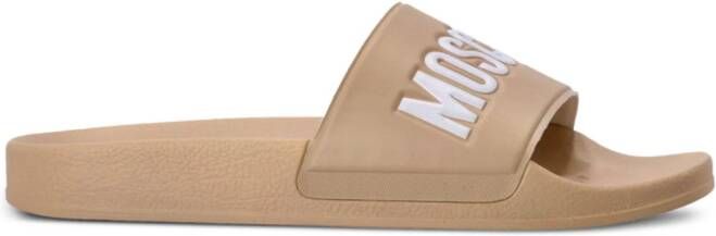 Moschino Slippers met logo-reliëf en voorgevormd voetbed Beige