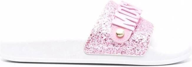 Moschino Slippers met logo-reliëf Roze