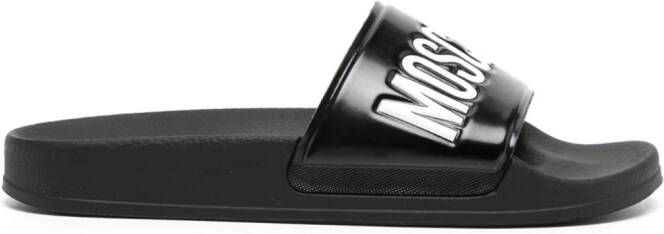 Moschino Slippers met logo-reliëf Zwart