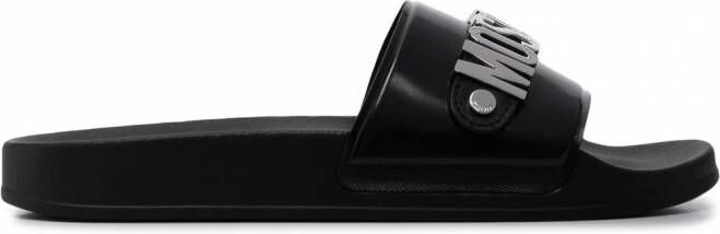 Moschino Slippers met logo Zwart