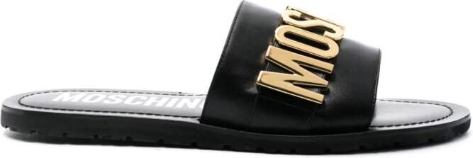Moschino Slippers met logoplakkaat Zwart