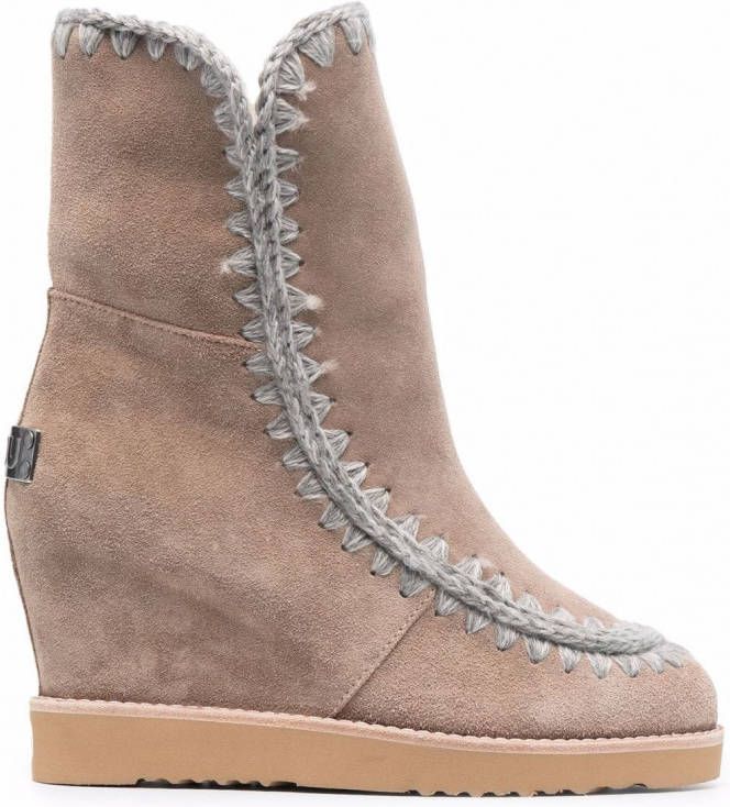 Mou Enkellaarzen met sleehak Beige - Schoenen.nl