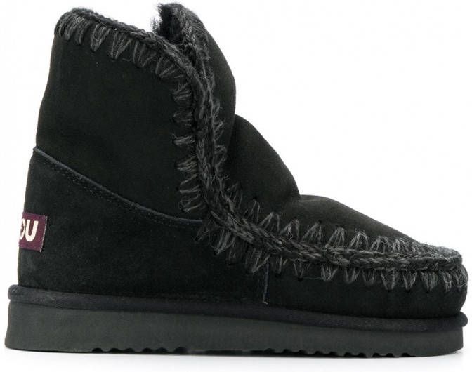 Mou Eskimo enkellaarzen dames leer Schapenhuid Shearling rubber 36 Zwart