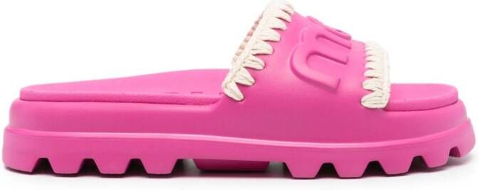 Mou Eva slippers met logo-reliëf Roze