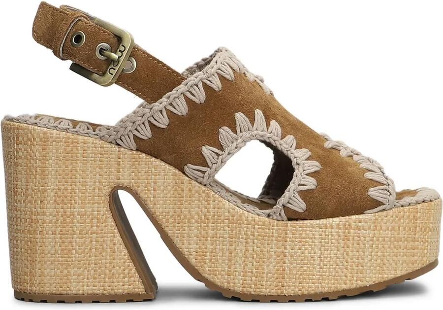 Mou 100mm raffia sandalen met plateauzool Bruin