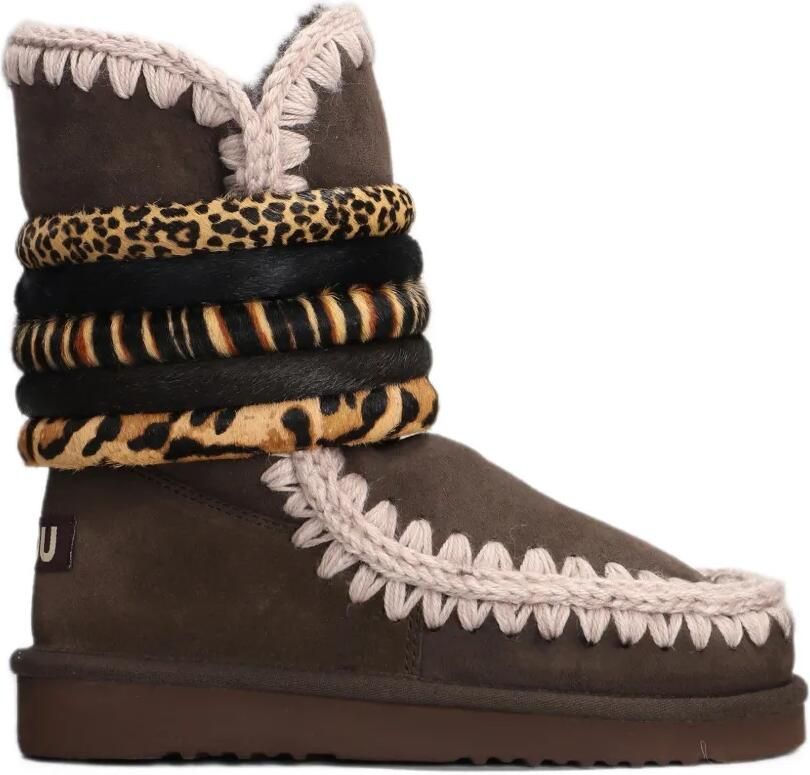 Mou animal-print blanket-stitch boots Bruin