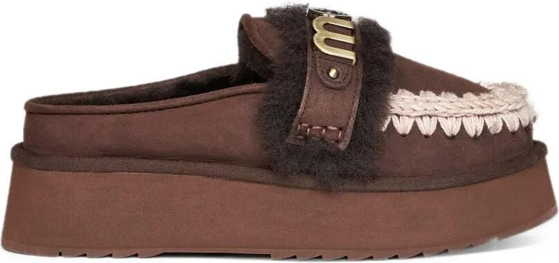 Mou crochet-stitch sheepskin platform mules Bruin