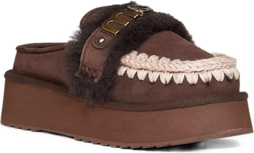 Mou crochet-stitch sheepskin platform mules Bruin - Foto 2