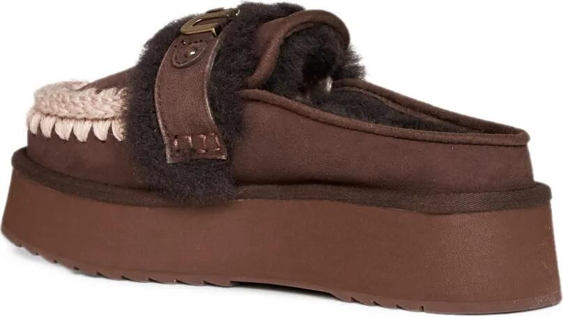 Mou crochet-stitch sheepskin platform mules Bruin - Foto 3