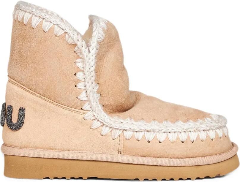 Mou crochet-stitch sheepskin snow boots Beige
